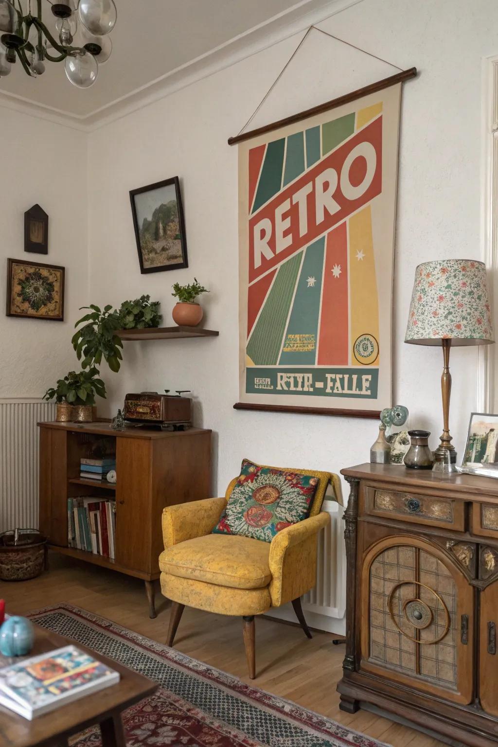 Retro posters add a touch of nostalgia.