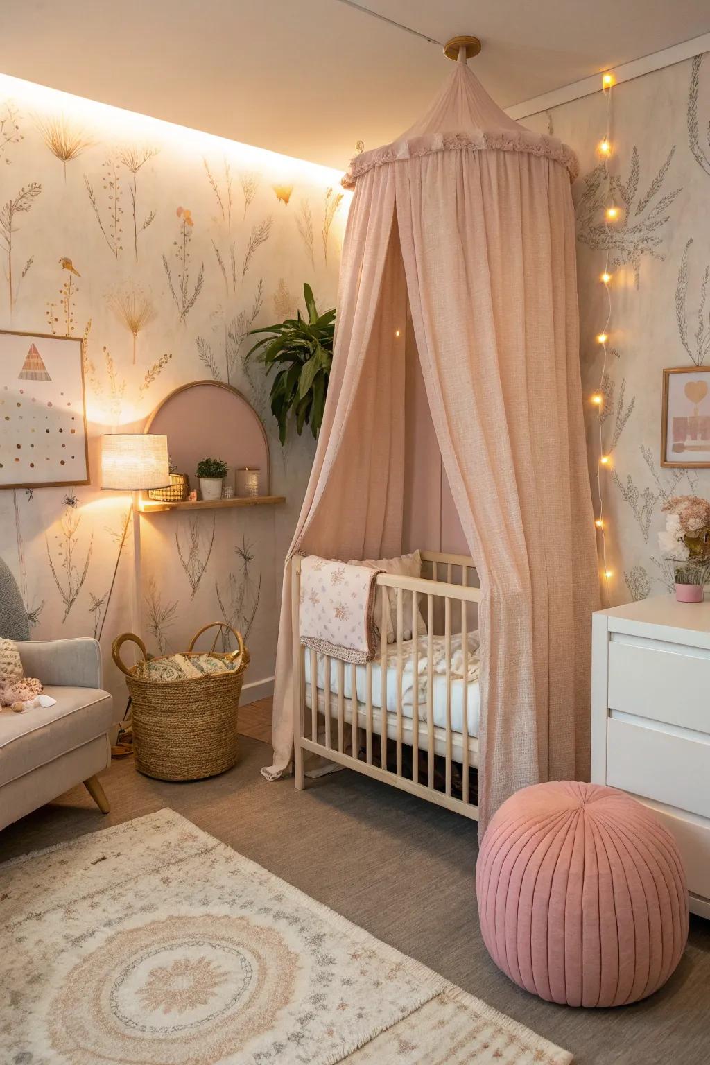 Cloth wall coverings offer a soft and gentle touch to nurseries.