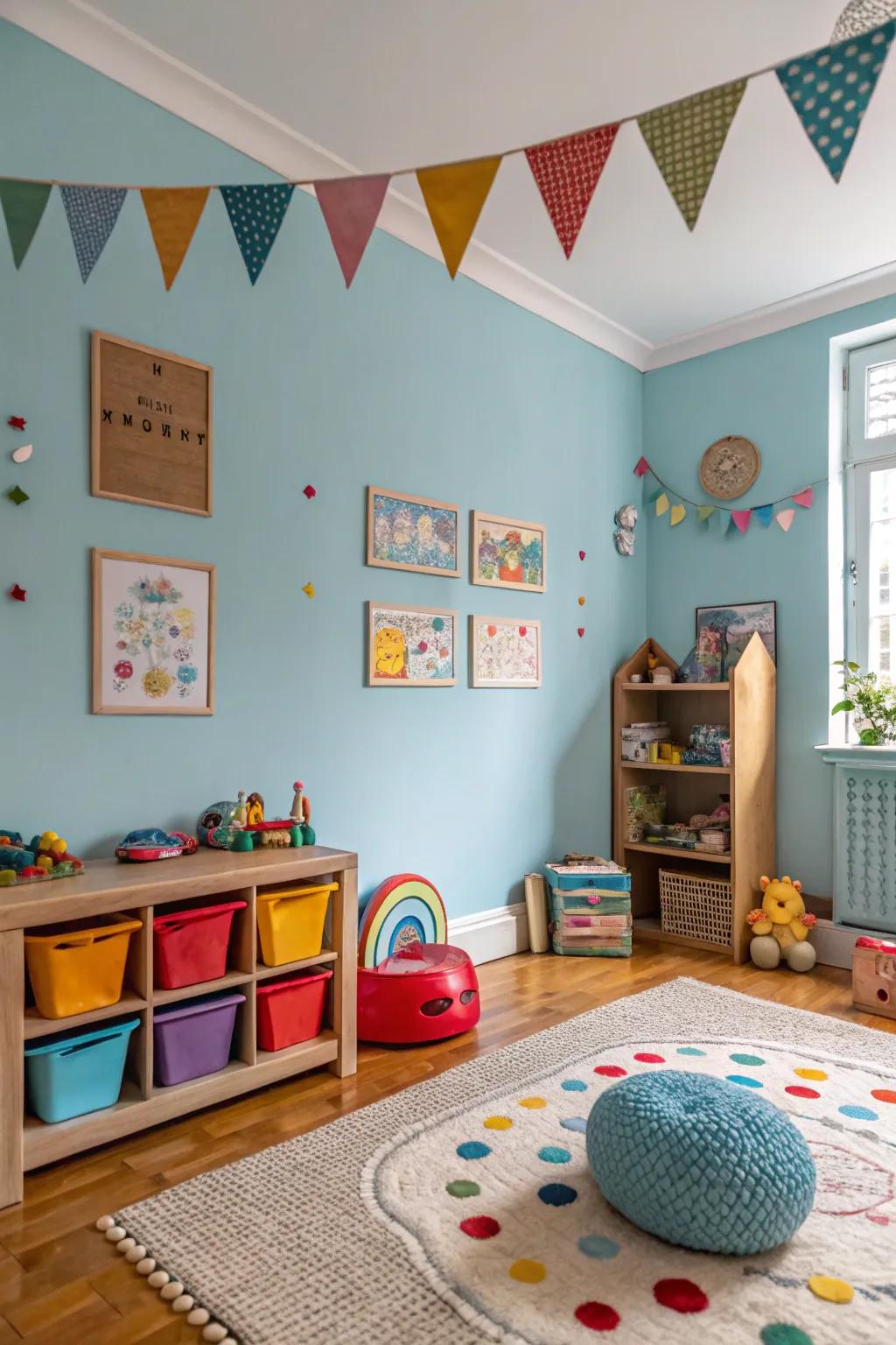 Create a playful and imaginative space in kids' rooms with warm blue walls.