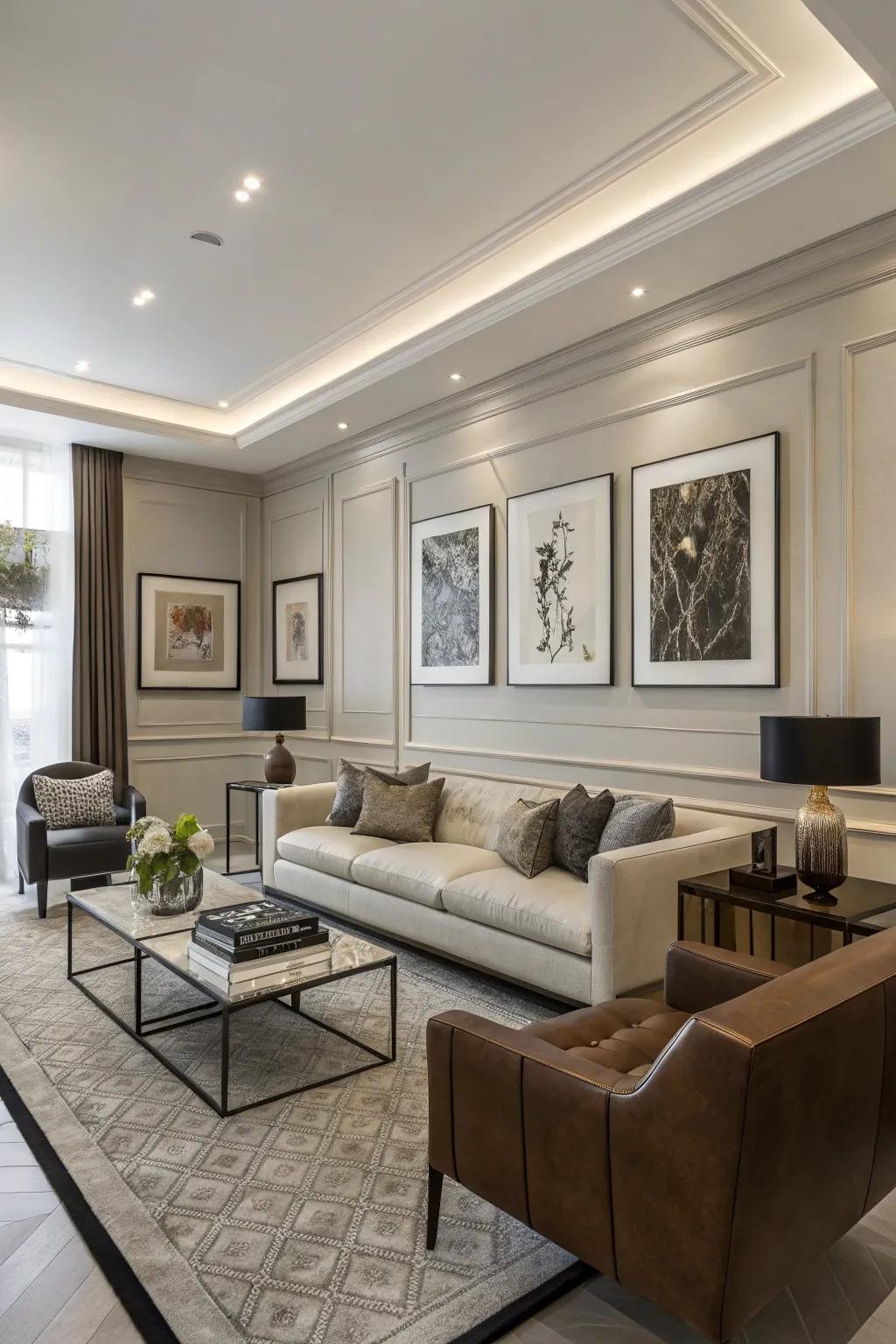 Minimalist artwork lends a hint of elegance and sophistication.