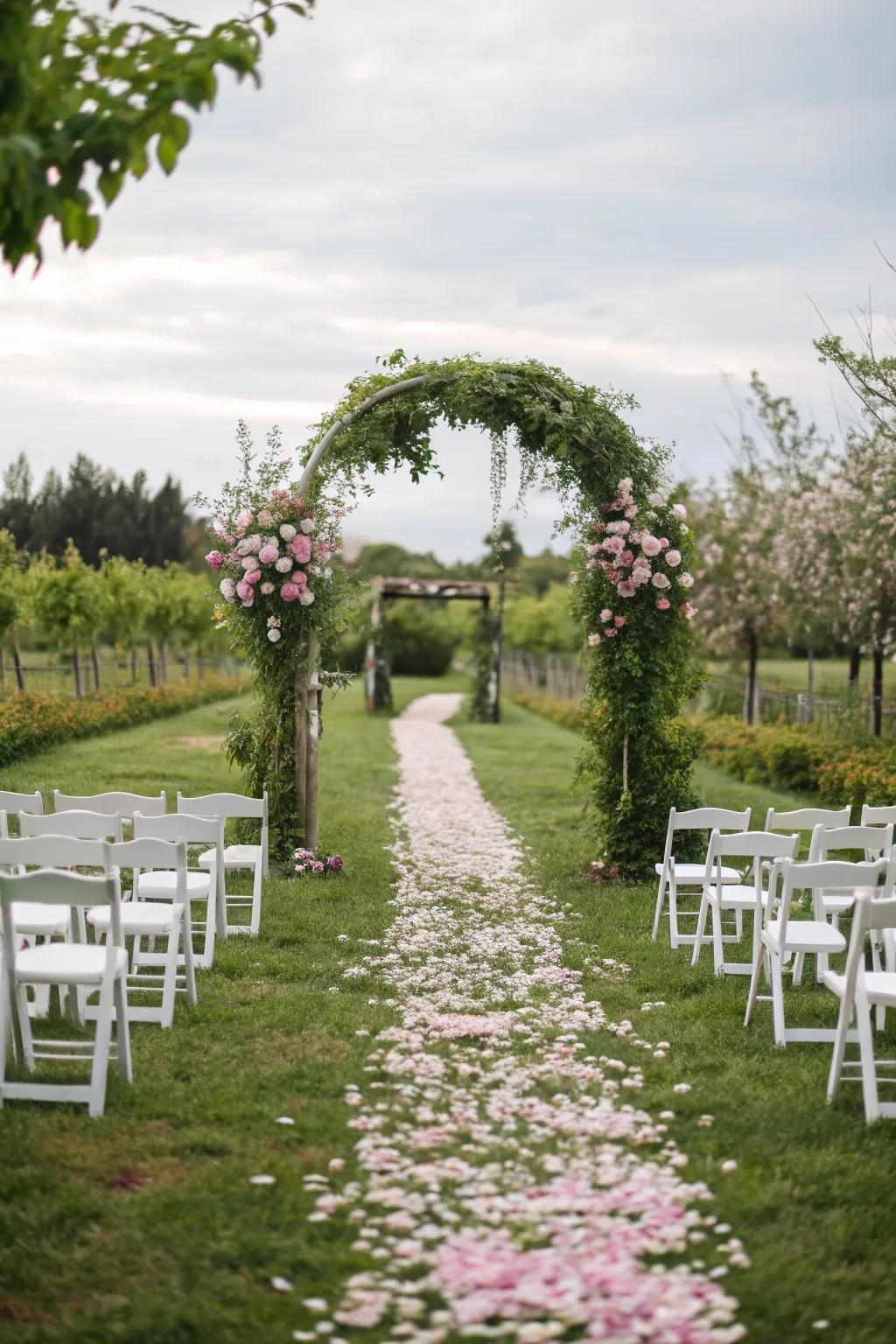 An avenue in a secret garden, vines creating a natural paradise.