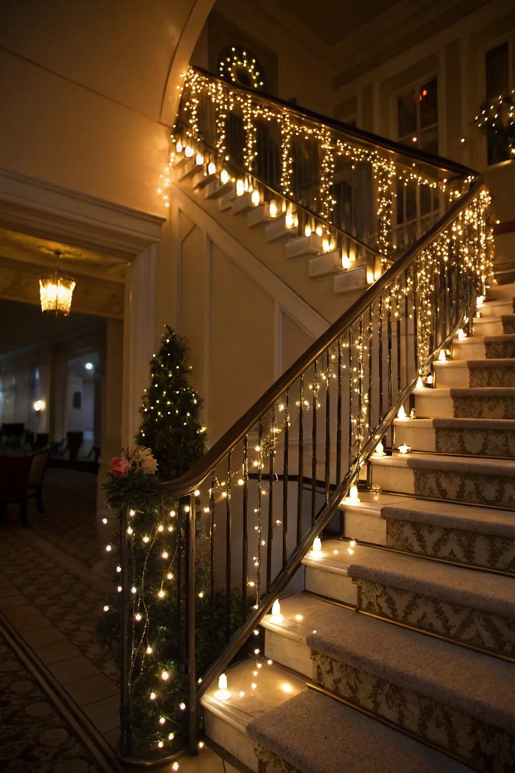 Glimmering lights transform this stairway into an bewitched twilight setting.
