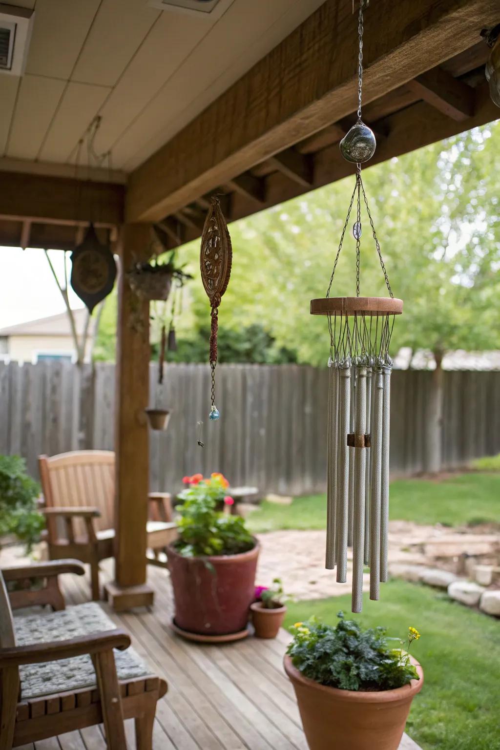 Air bells inject soothing melodies to the porch.