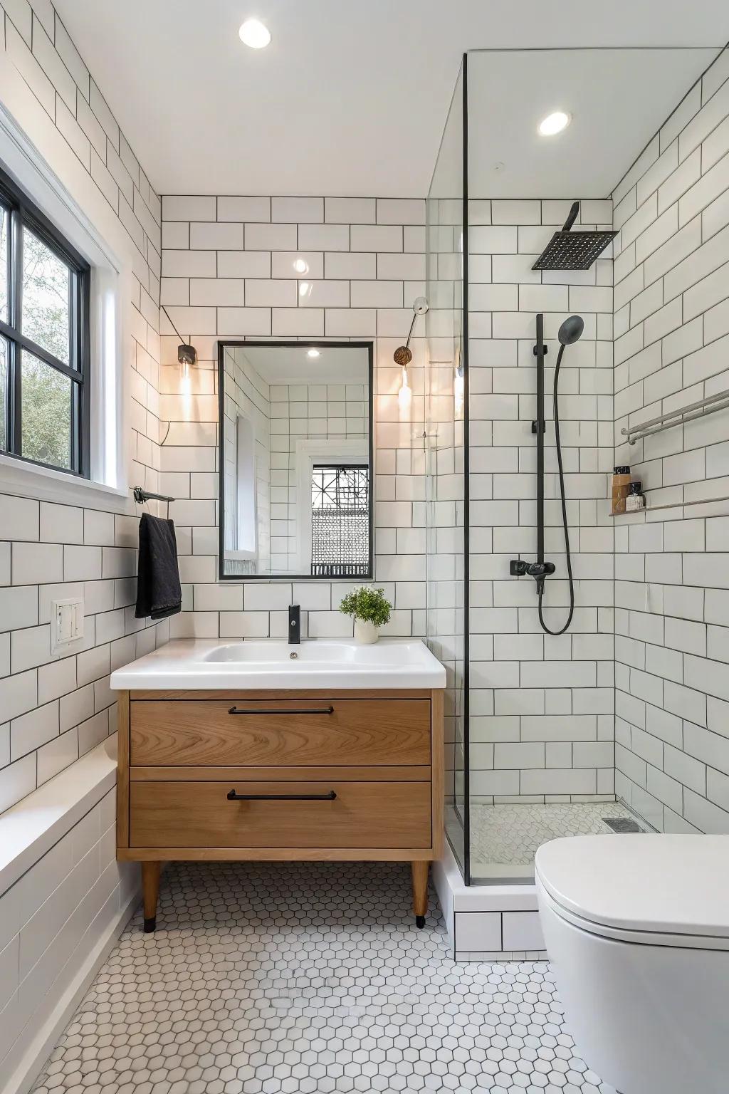 A bold feature wall serves as a stunning focal point.