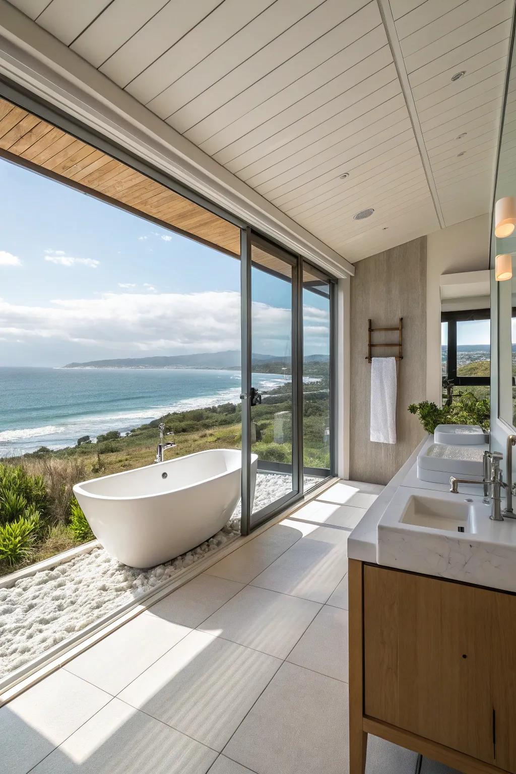 Open floor plans enhance the airy aesthetic.