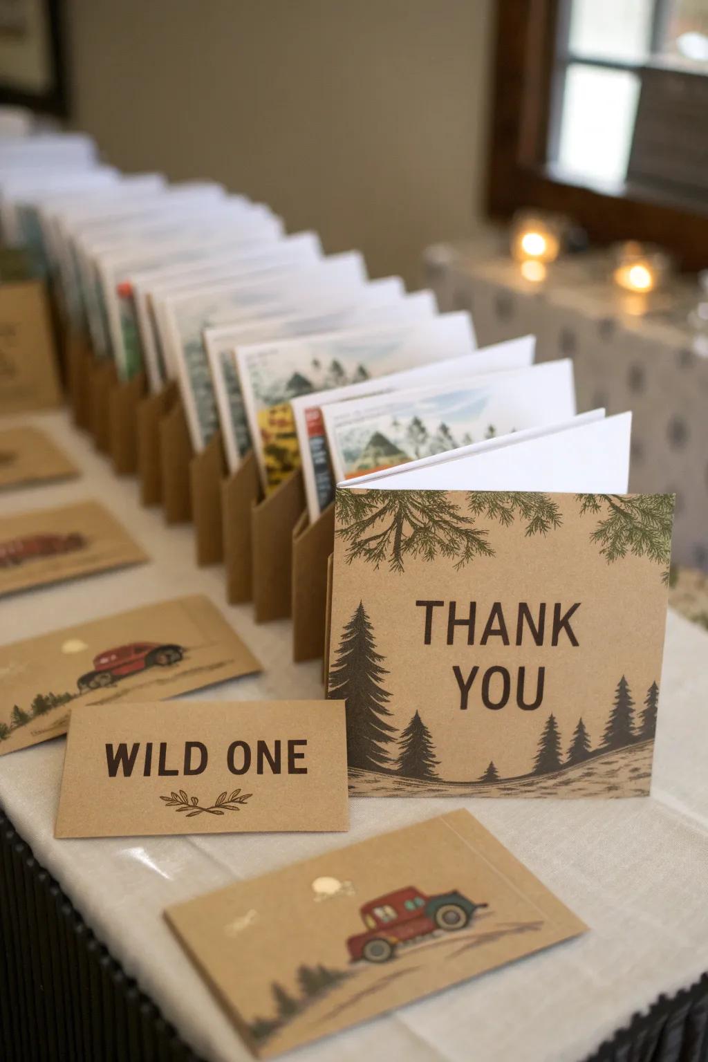 Gratitude notecards appending a personalized element to celebratory keepsakes.