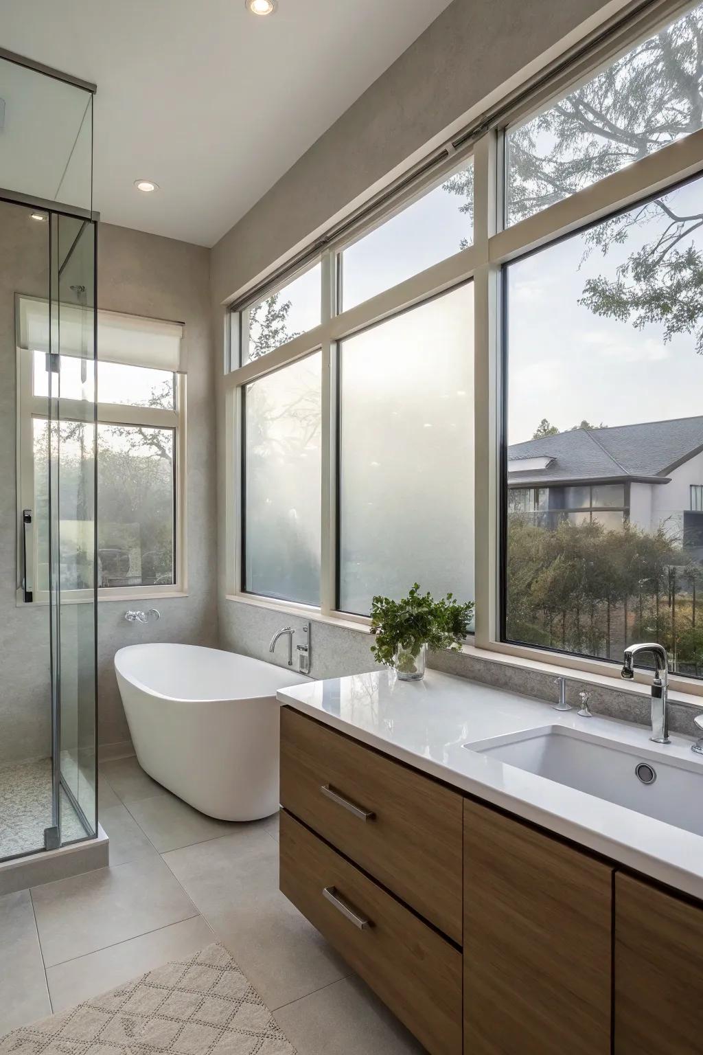 Ensure privacy with stylish etched glass coatings.