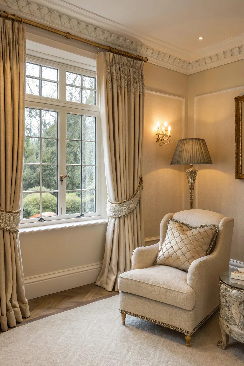 Timeless tan trim offers understated elegance to any room.
