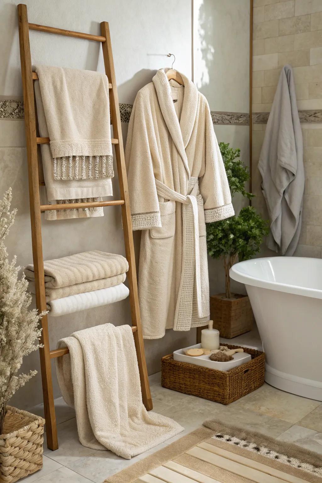 Natural weaves enhance the tactile comfort of a zen restroom.