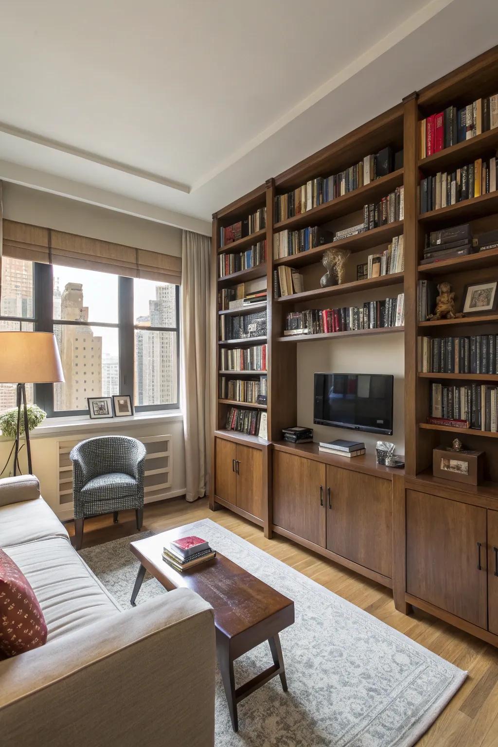 Tall furniture balances the space.