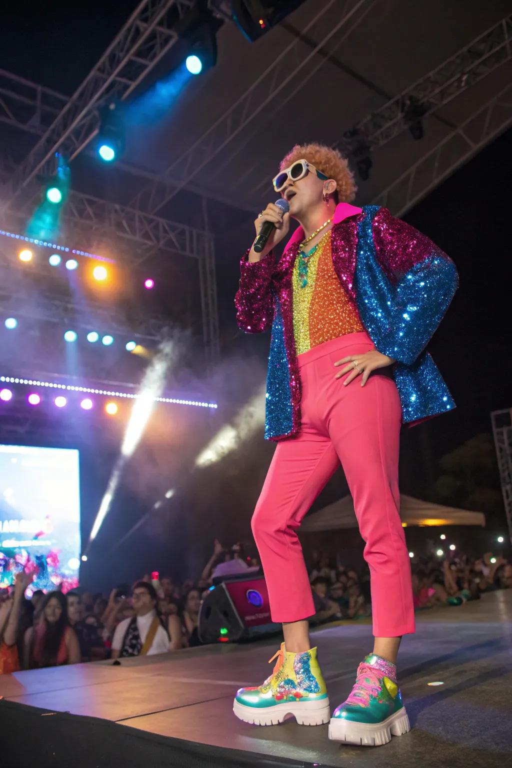 A vocalist prepared to rock the throwback atmosphere.