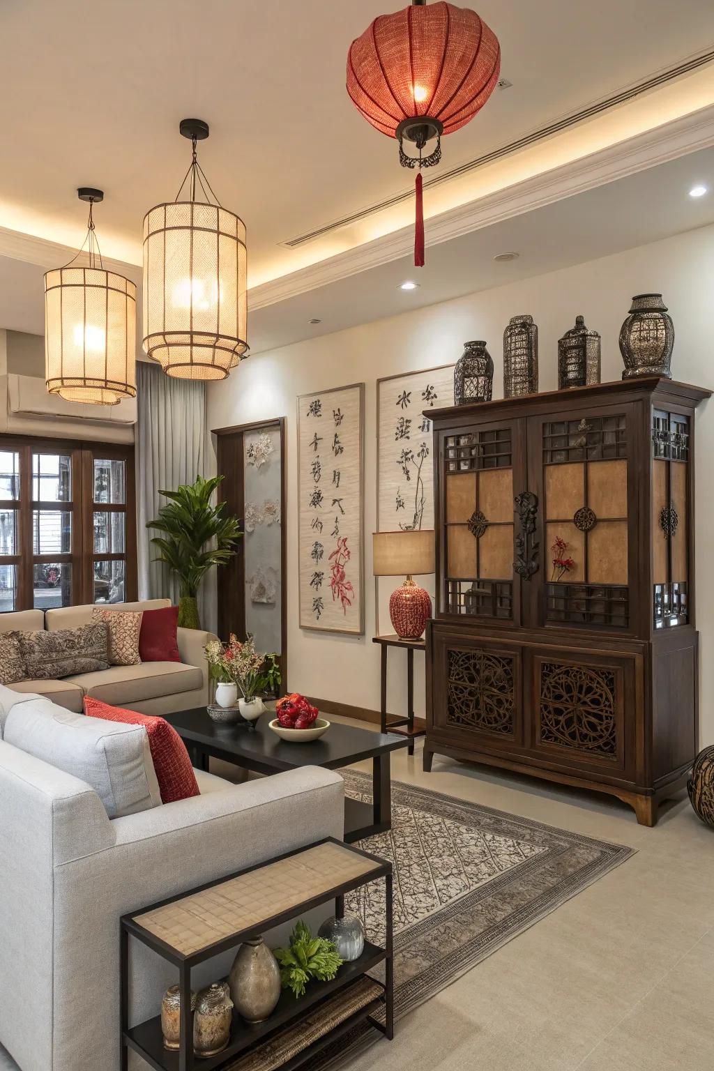 A singular blend of Asian and contemporary styles providing a tailored aesthetic nuance.