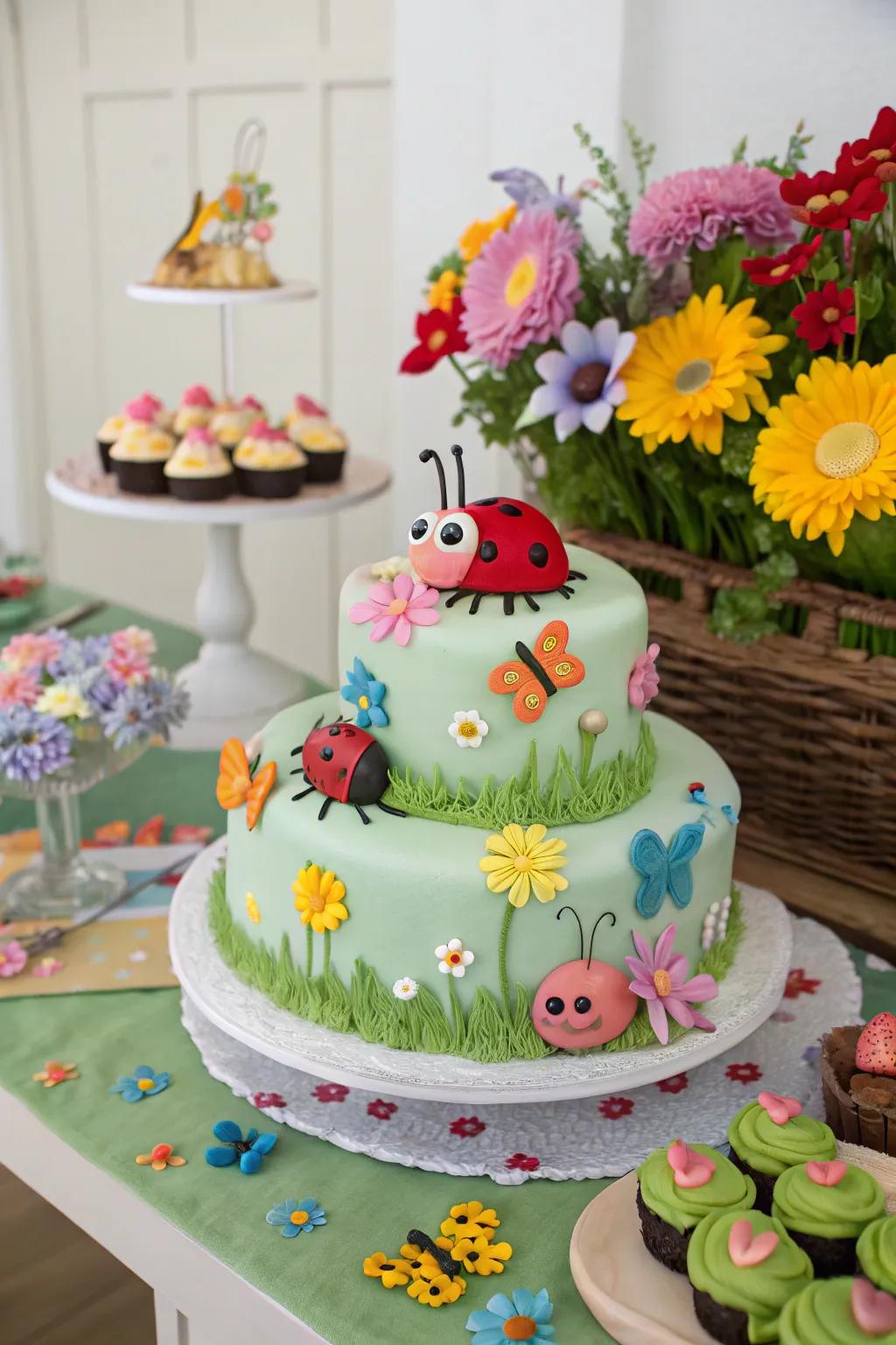 A critter-inspired cake featuring charming tiny creatures.