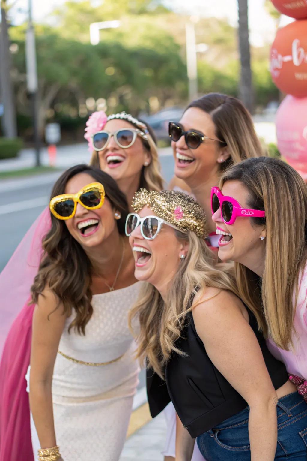 A group of women in chic party sunglasses.