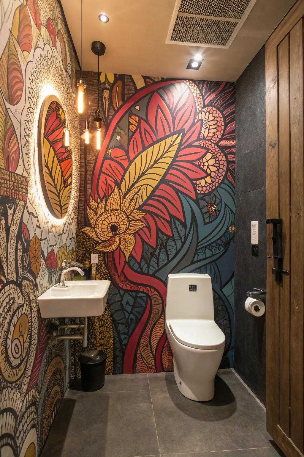 A wall painting transforming the area into an artful masterpiece.