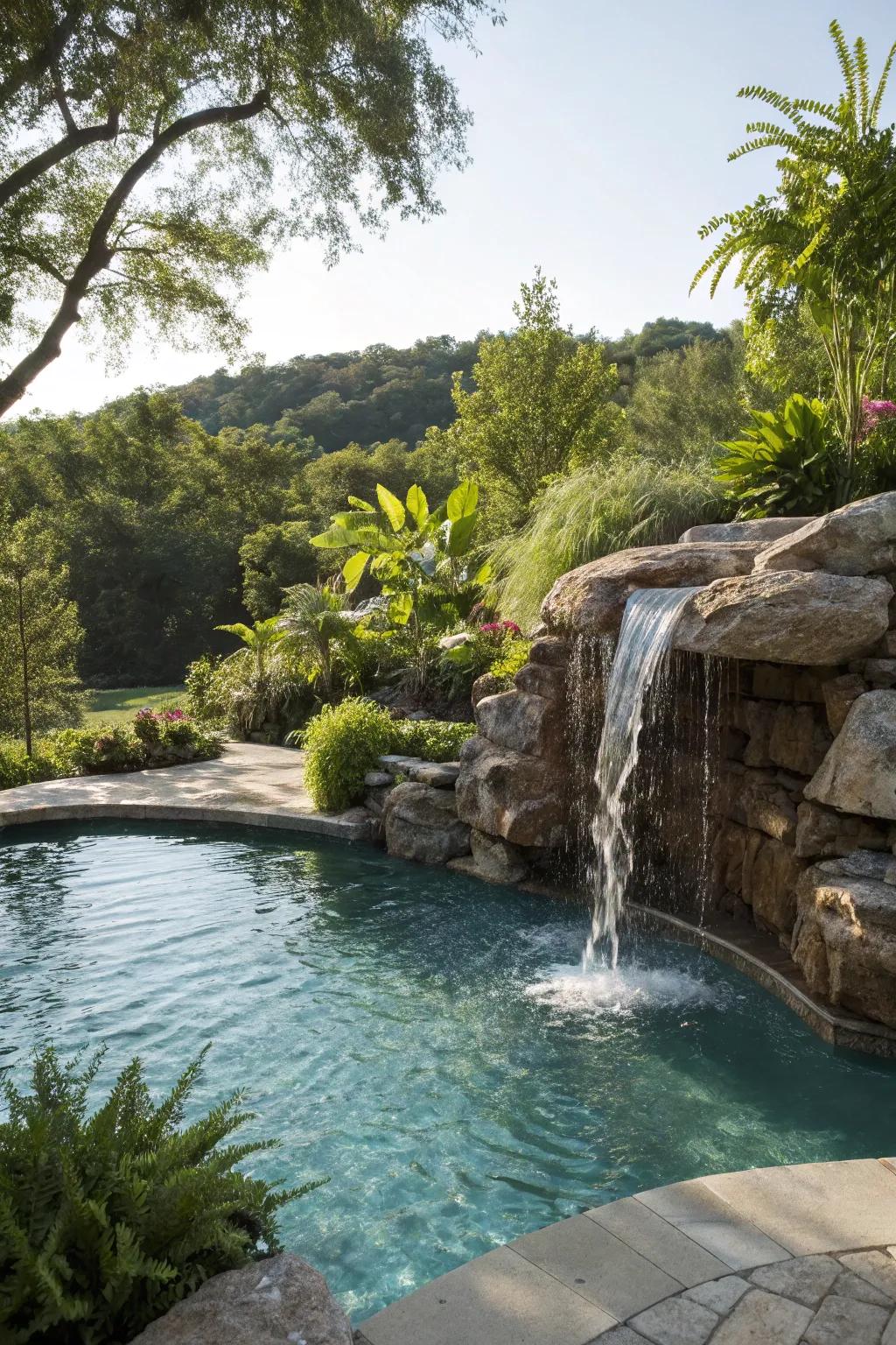 Enhance natural beauty with a stone waterfall feature.
