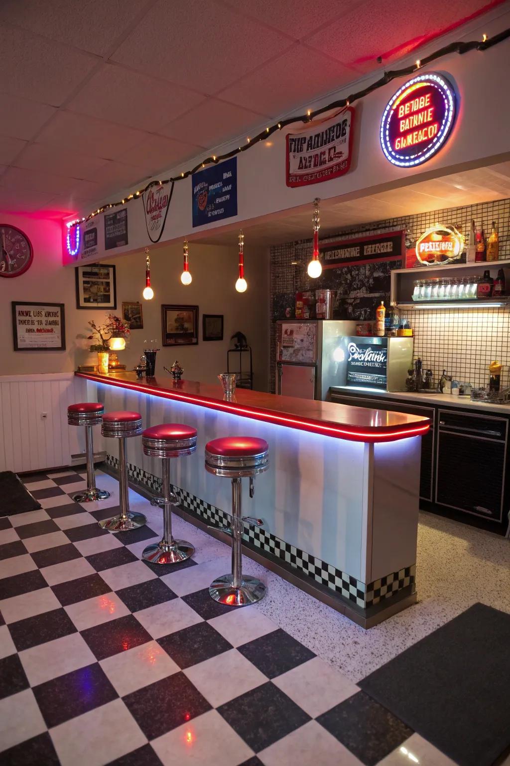 Retro diner joy captures the playful charm of yesteryears.