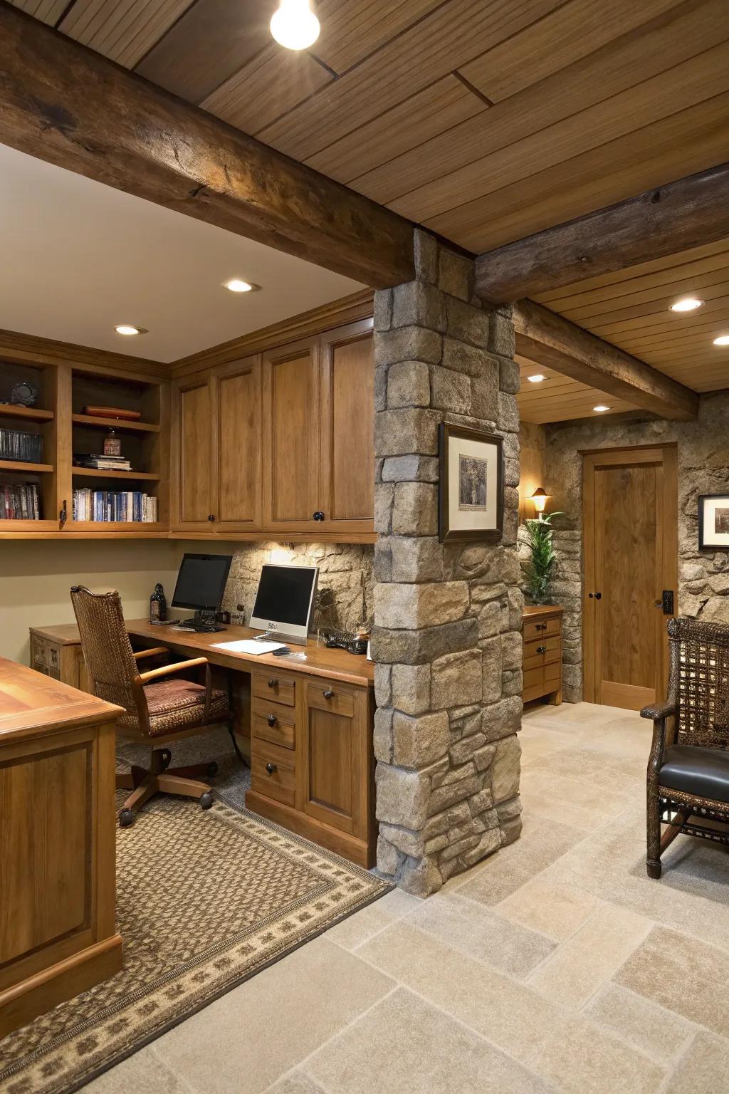 Natural elements add warmth and grounding to your office space.