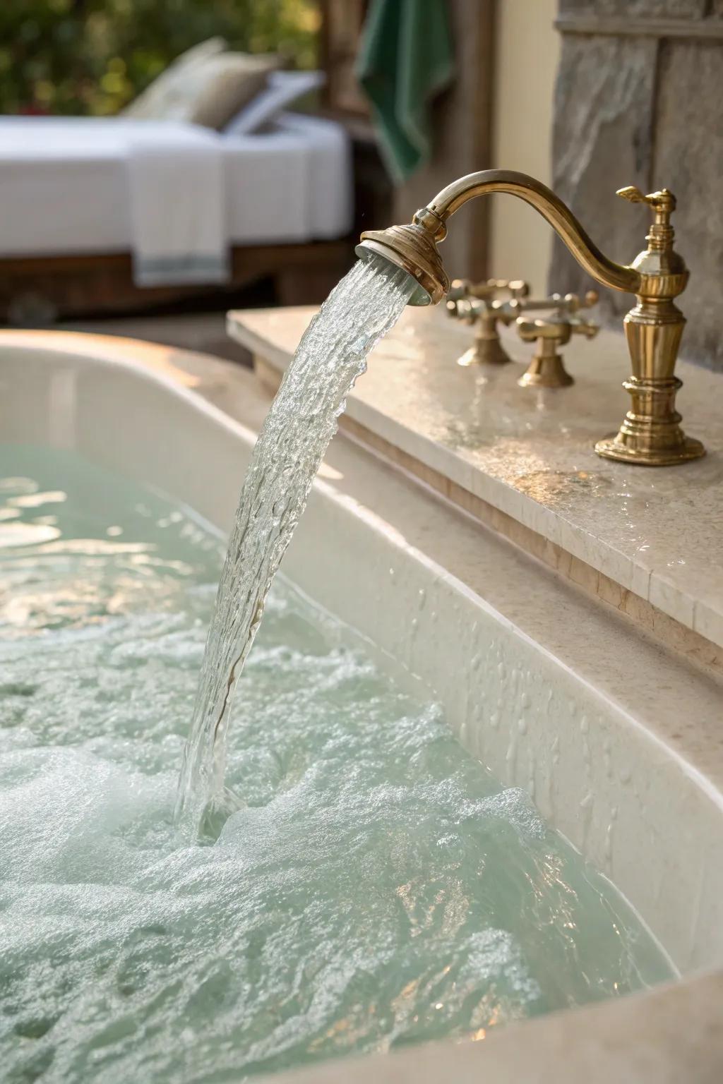A cascade spout introduces elegance to this tub.