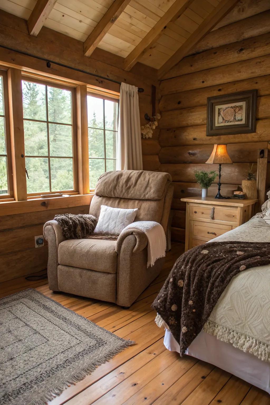 A rustic recliner, creating a retreat.