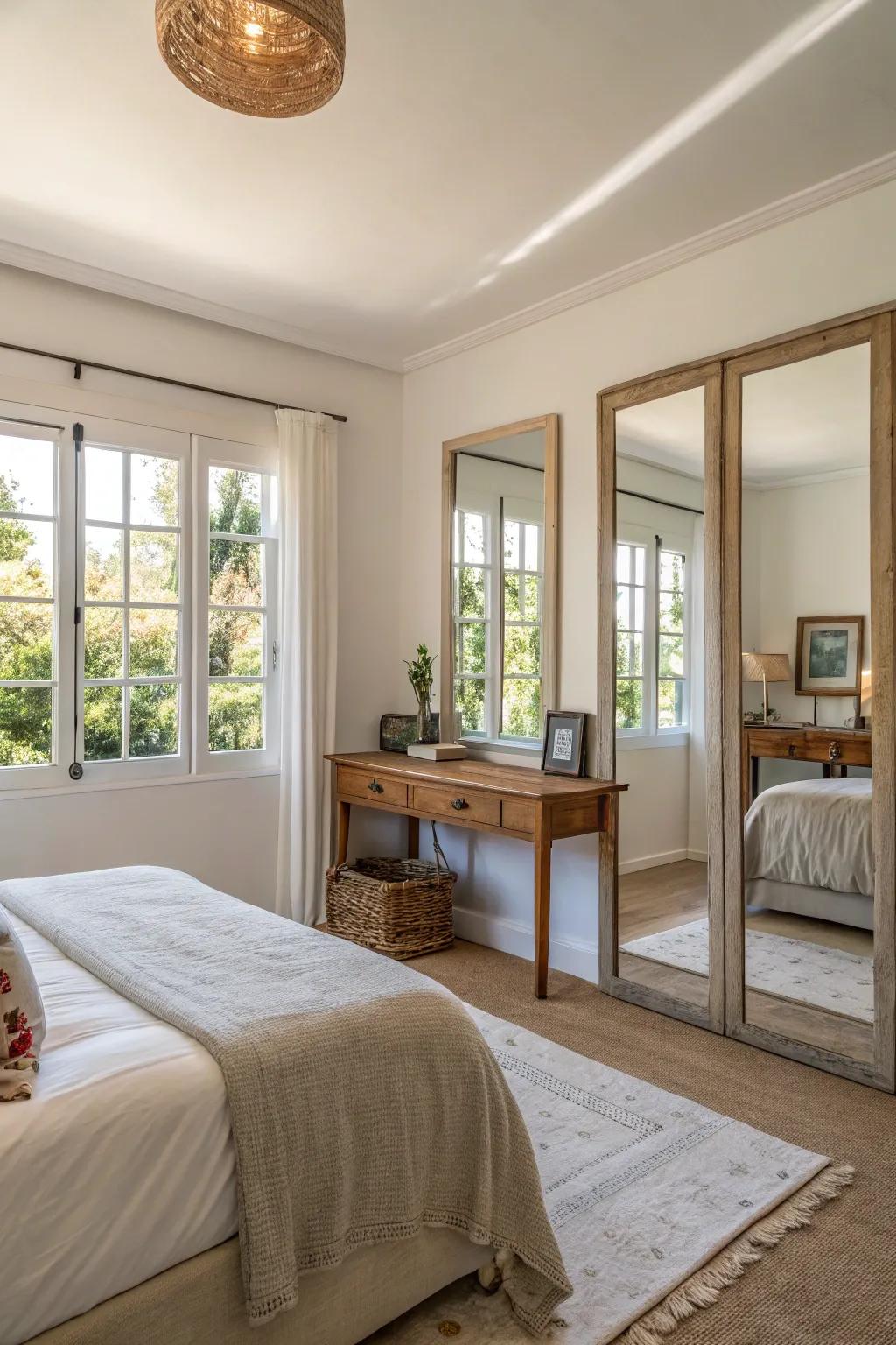Reflectors near windows amplify natural light and open up the space.