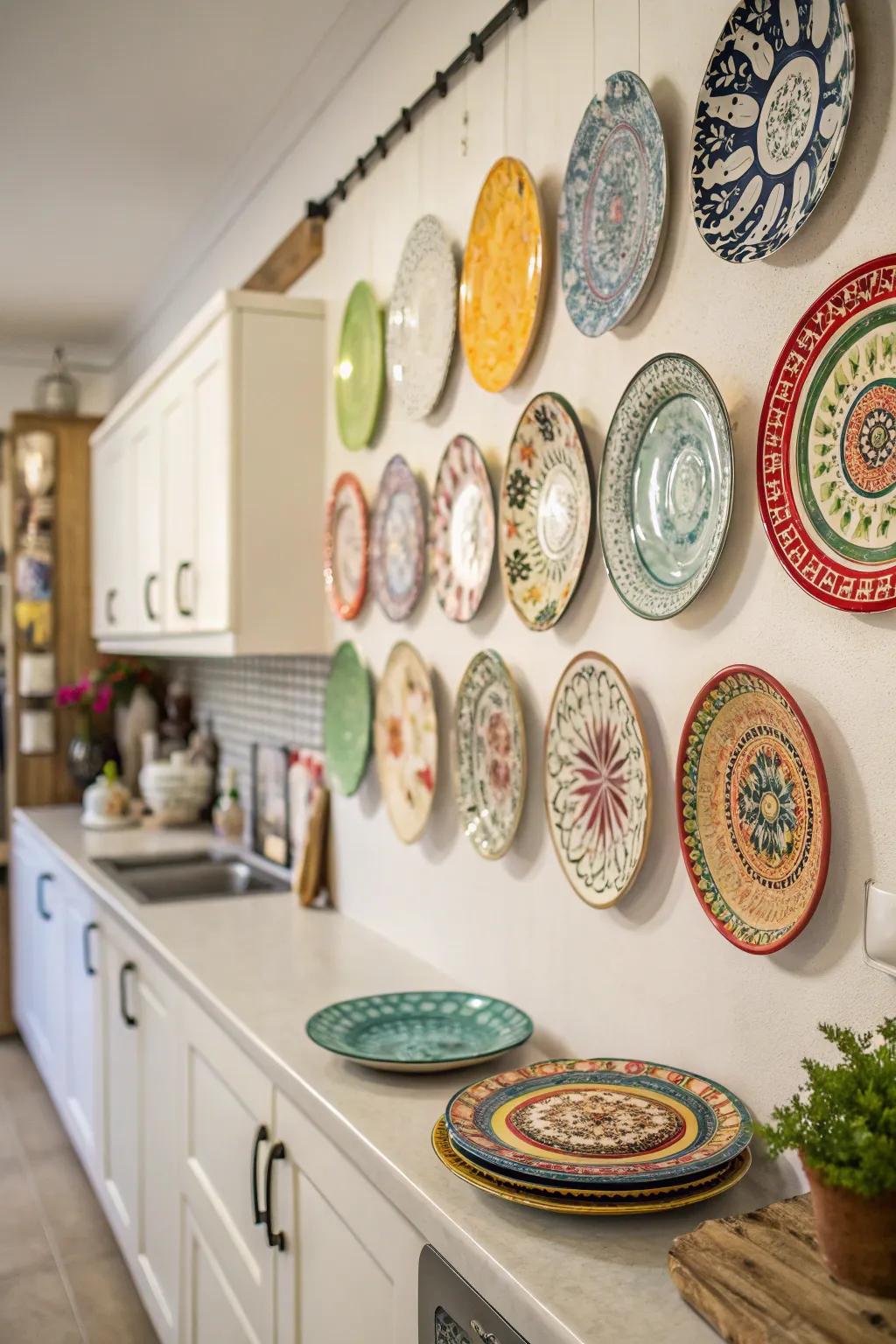 Add charm through a display of ornamental plates.