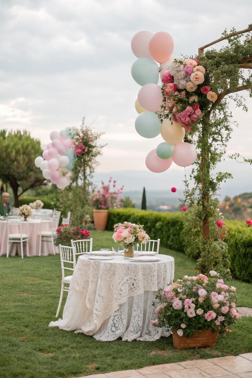 A garden-themed baby shower featuring blooming and elegant decorations