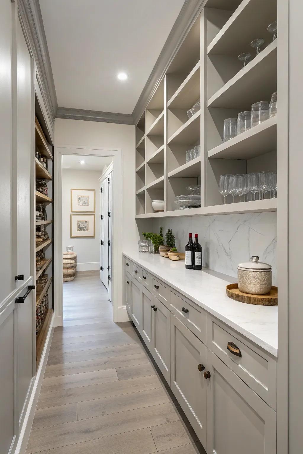 A reduced-style service space featuring distinct lines alongside a tranquil neutral palette.
