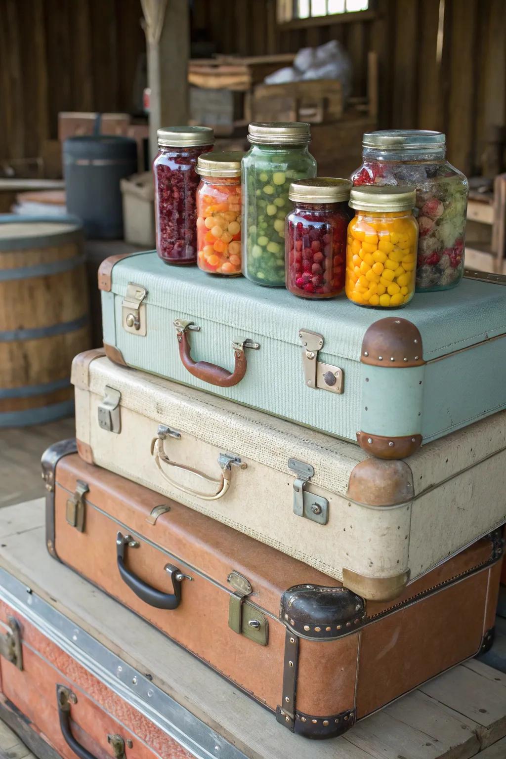 Use old suitcases for storage that is charming.