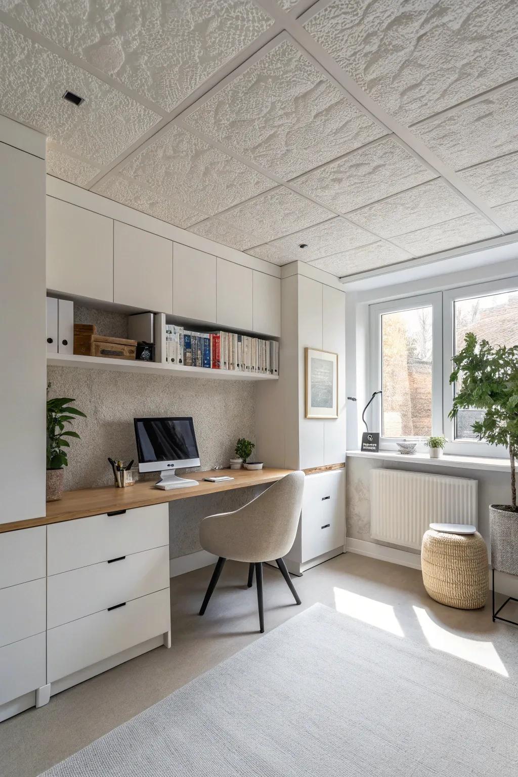 Embrace minimalism with the sleek and smooth skim coat ceiling texture.