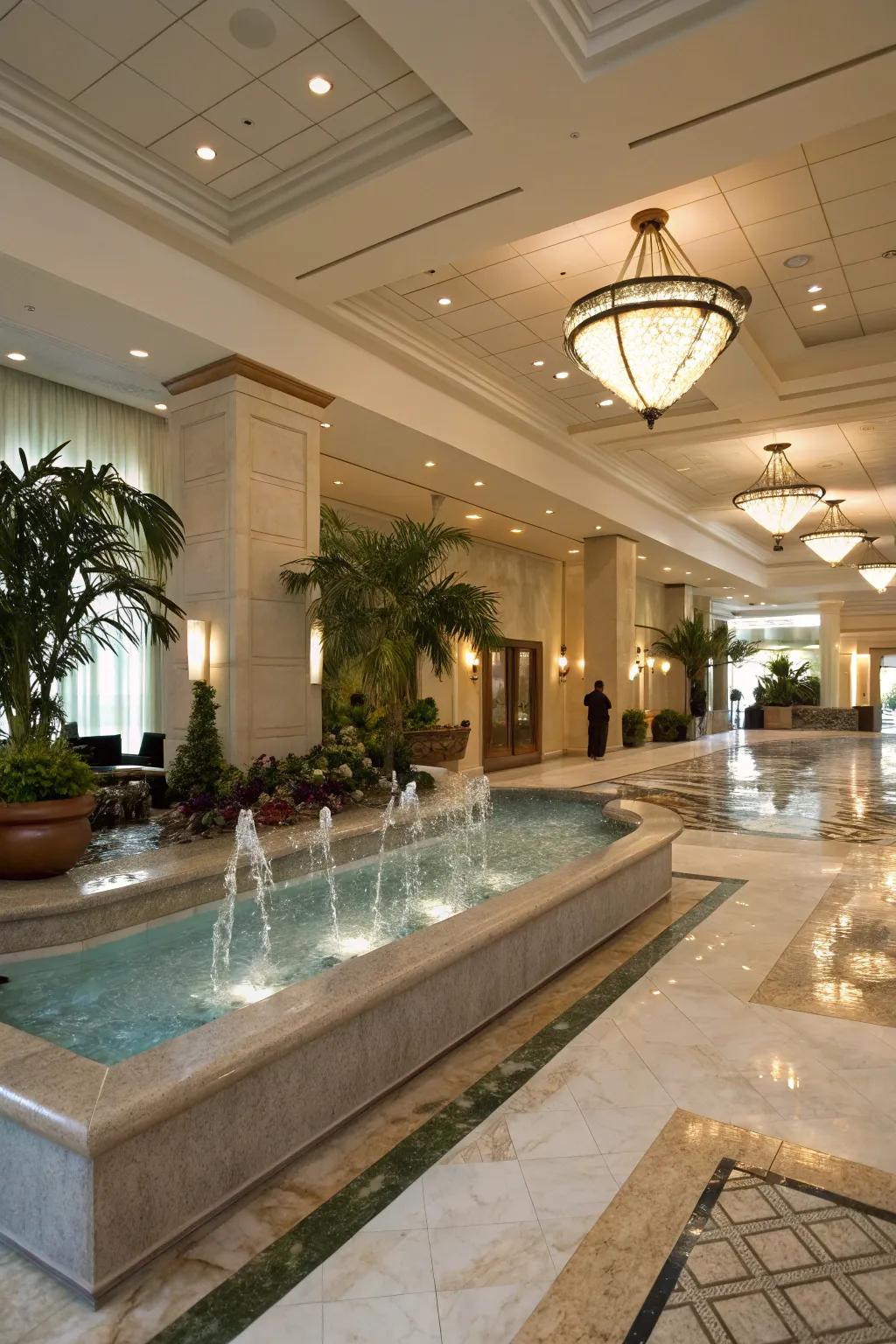 An engaging water feature bringing tranquility to the entrance.