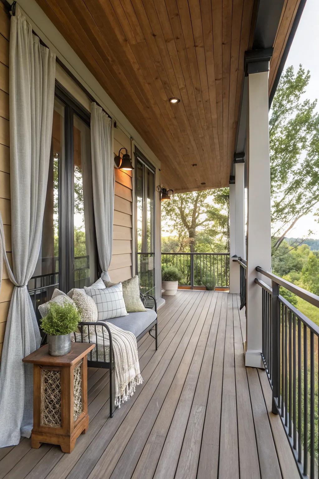 A mix of textures fashions a rich, layered porch aesthetic.