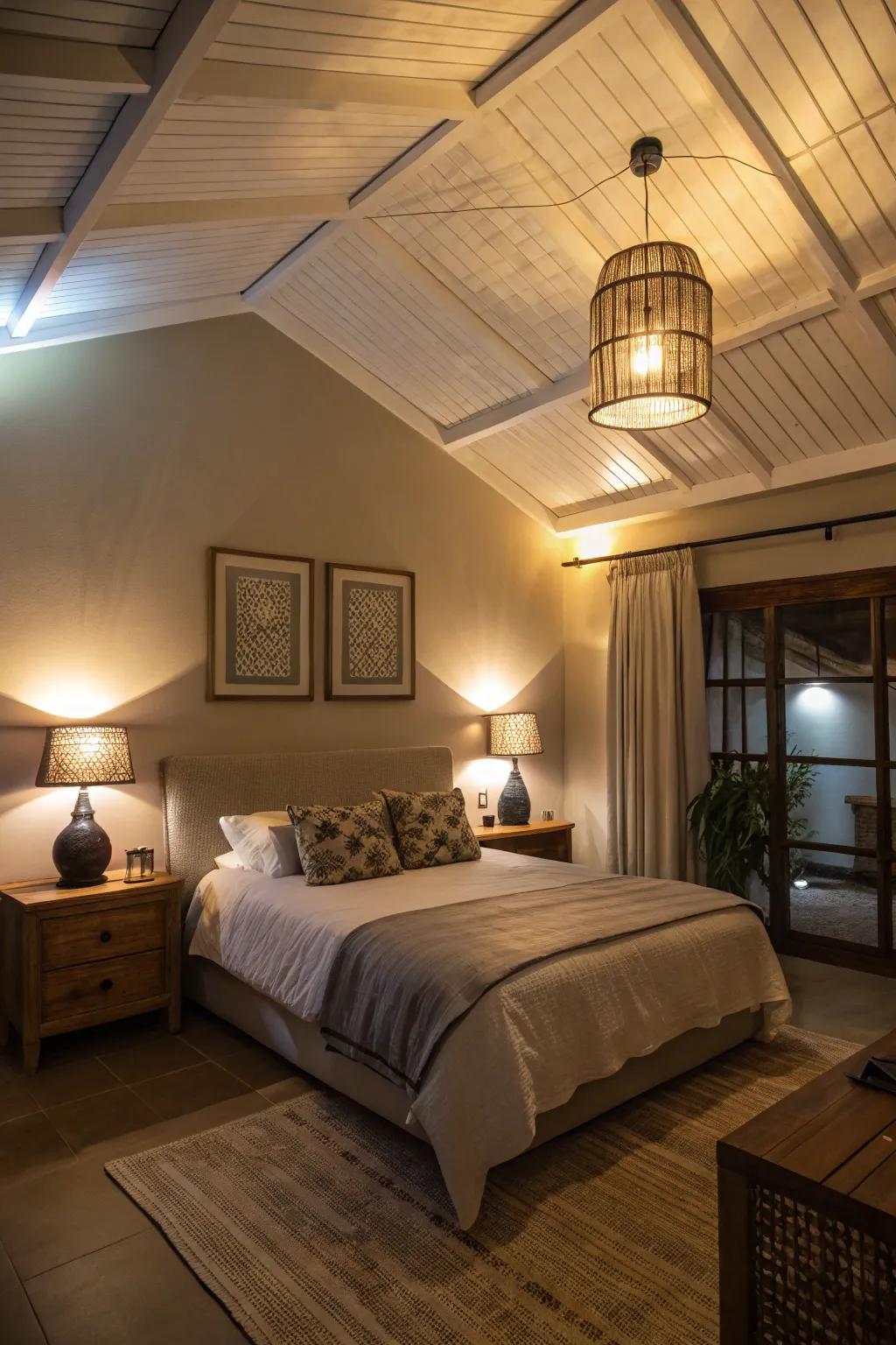 Ambient overhead mounts offer a calming and snug radiance.
