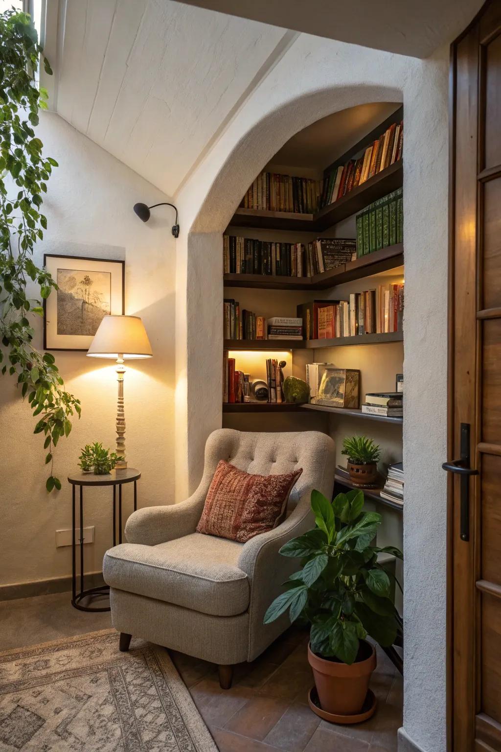 Book corners establish inviting areas for reading and relaxation.