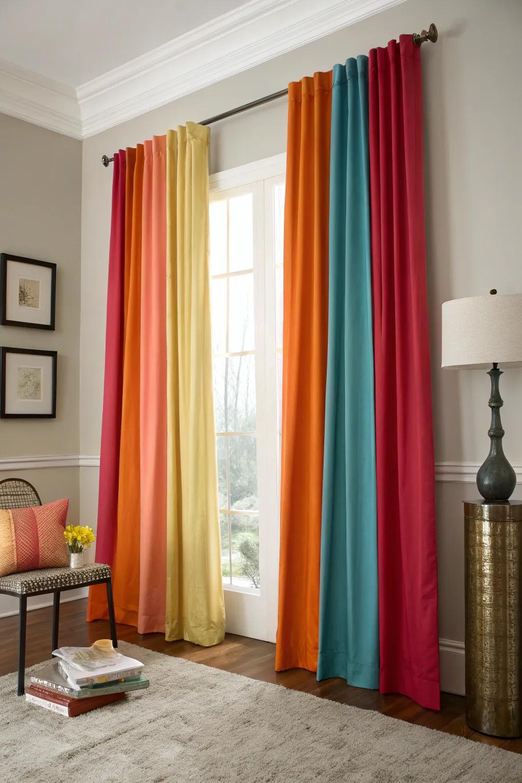 Daring color planes in curtains effect a striking impression.