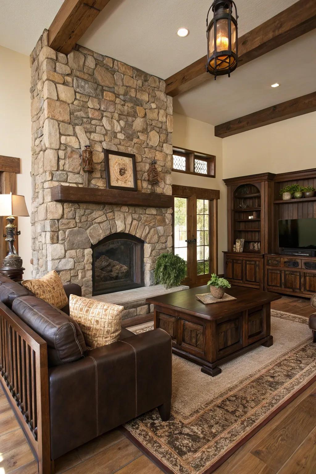 Natural materials conjure a timeless feel when combined with dark wood.