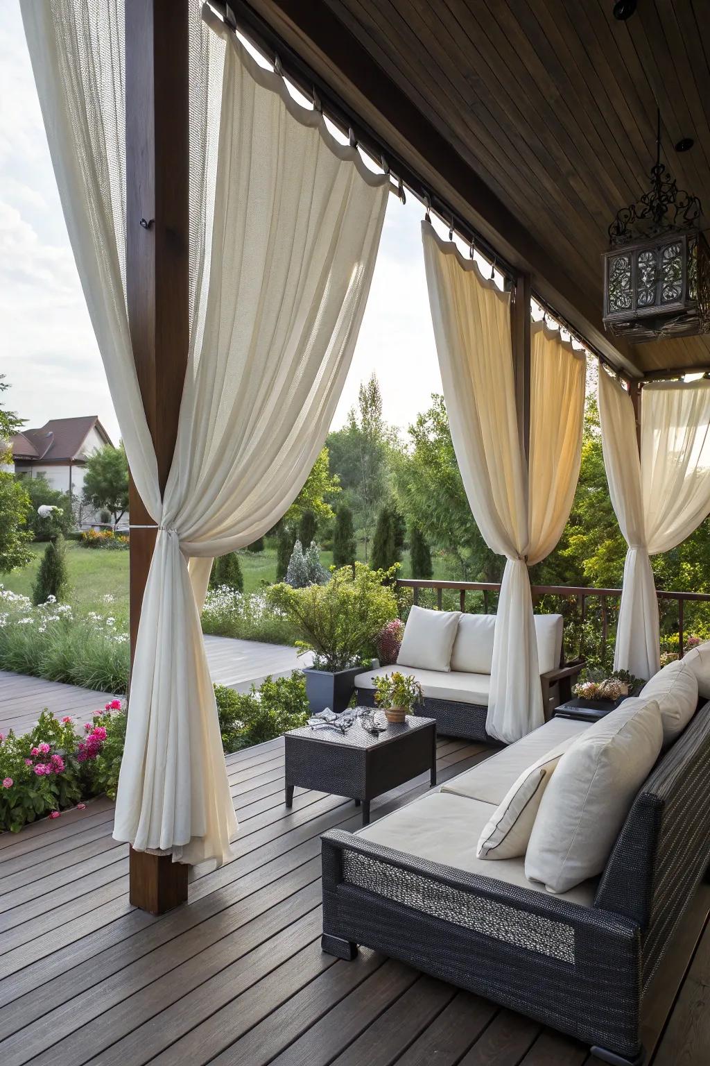 Draped fabrics introduce elegance and luxury to your deck setting.