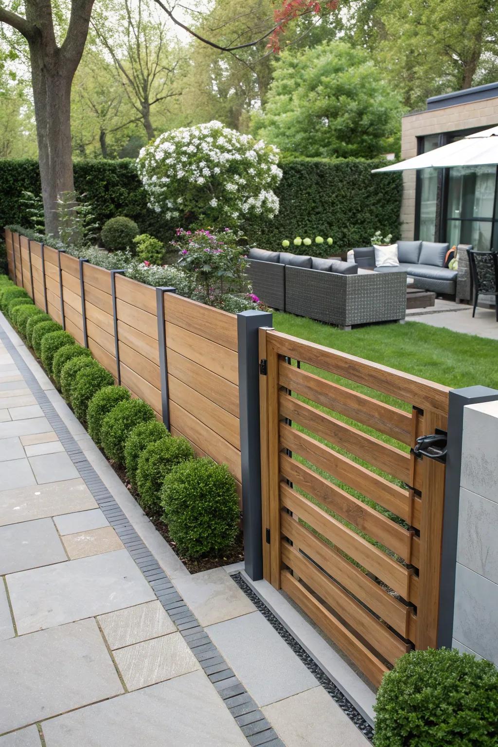 Metal emphases infuse contrast and strength into timber fences.