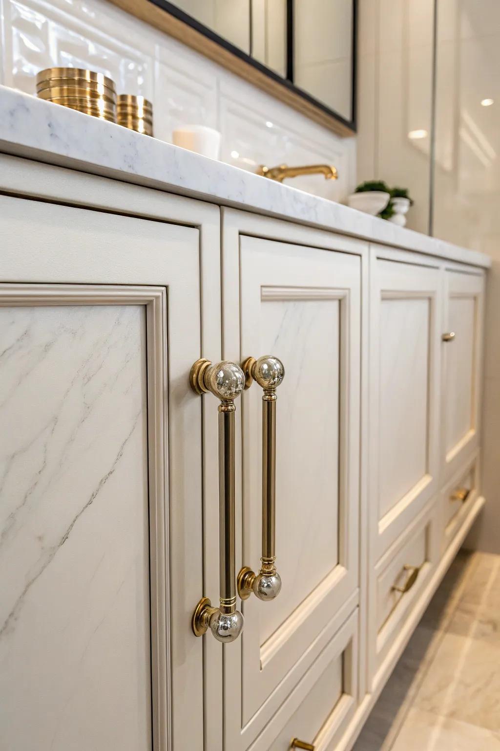 Marble rods introduce opulence and sophistication.