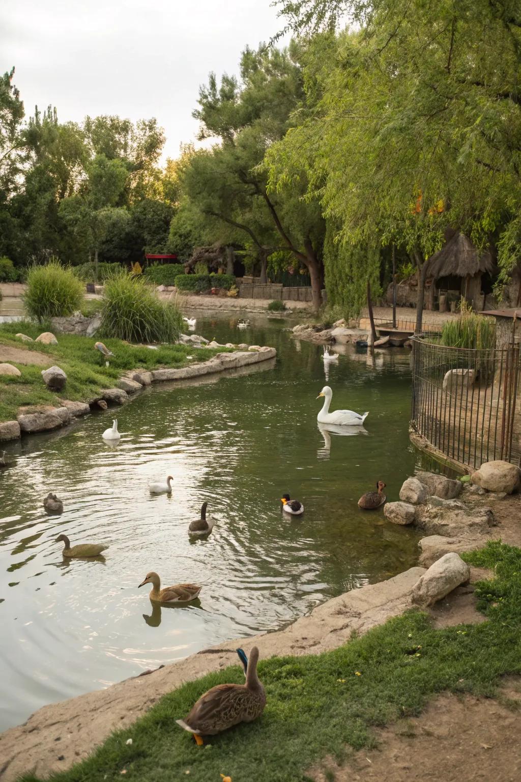 A wildlife-friendly pond welcomes a variety of species to thrive.