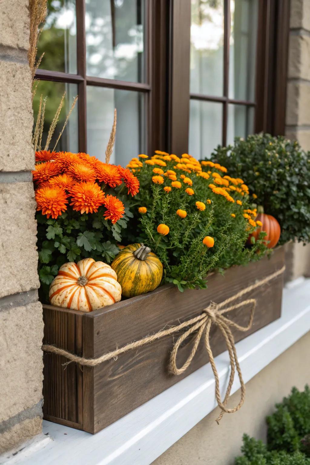 Twine adds countryside charm to window boxes.