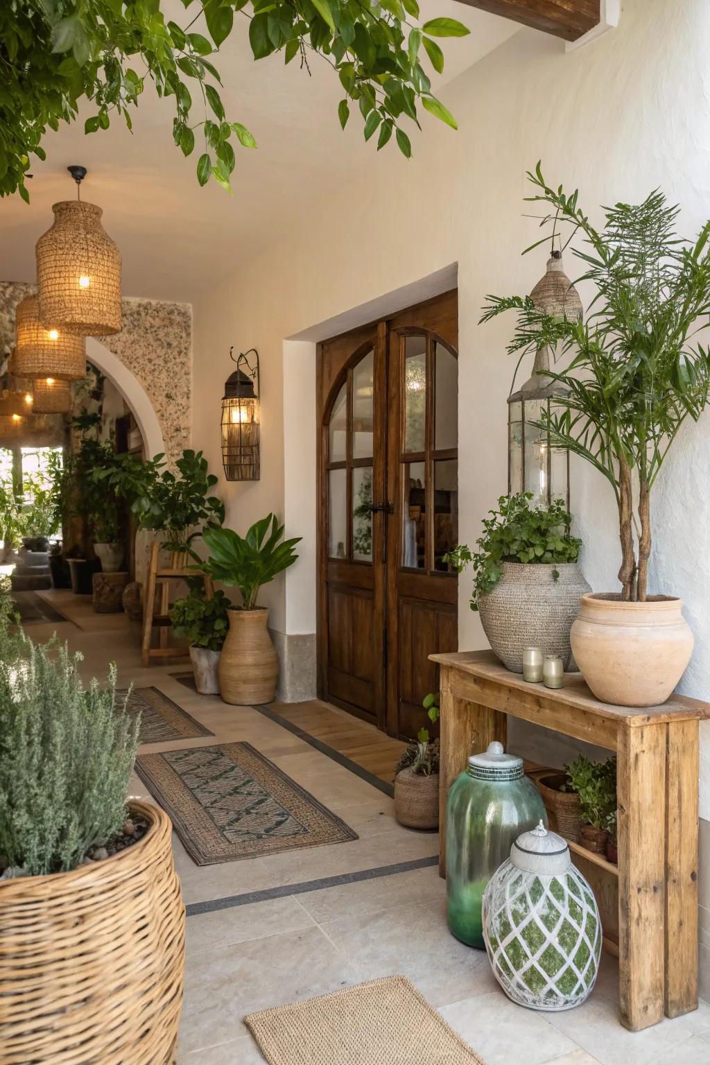Eco-friendly elements introduce unique character and sustainability to your entryway.