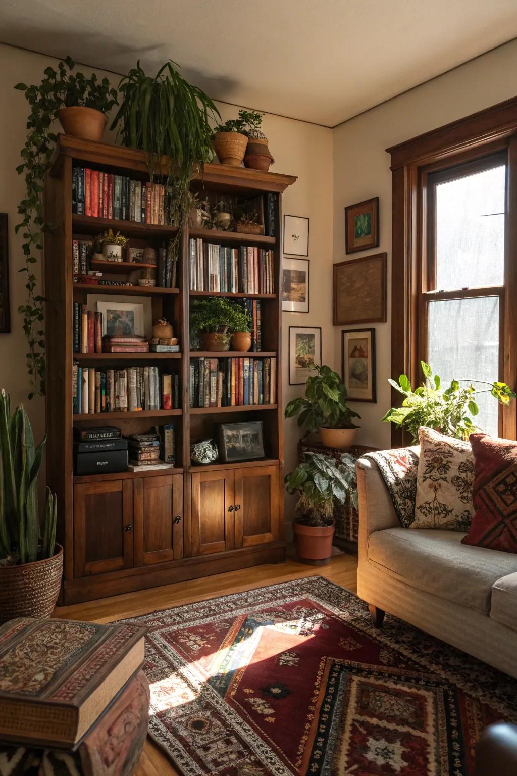 Personalize with an eclectic bookcase.