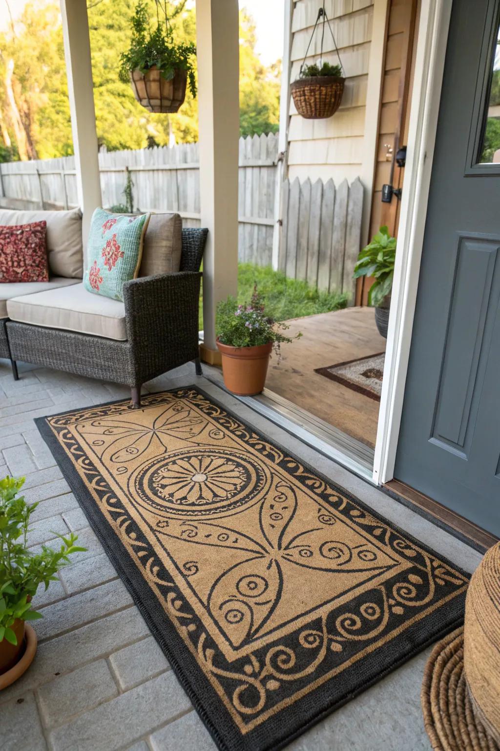 Textured front mat providing both style and functionality.