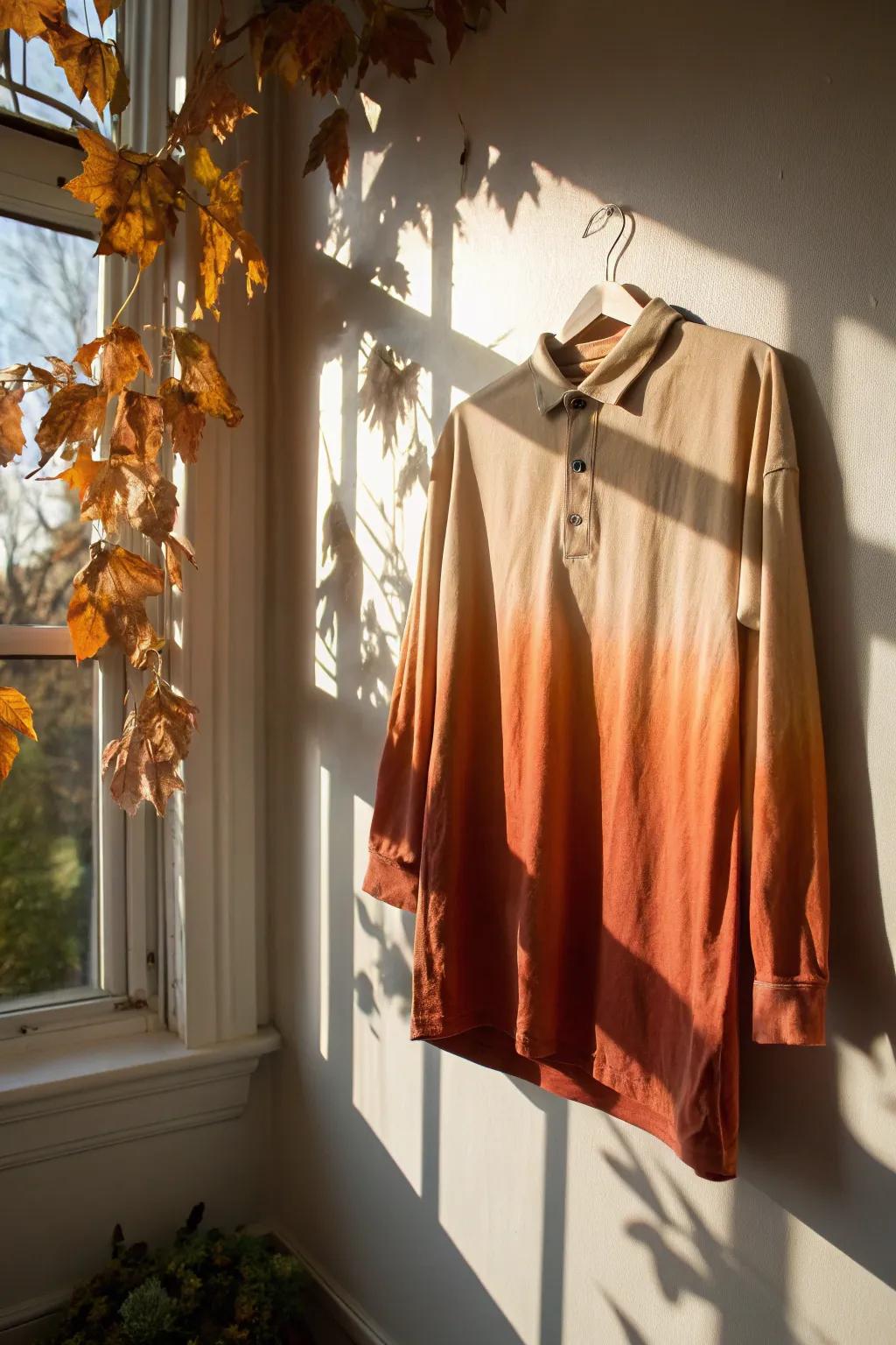 Earthy gradient shirts create a striking visual effect with seasonal colors.