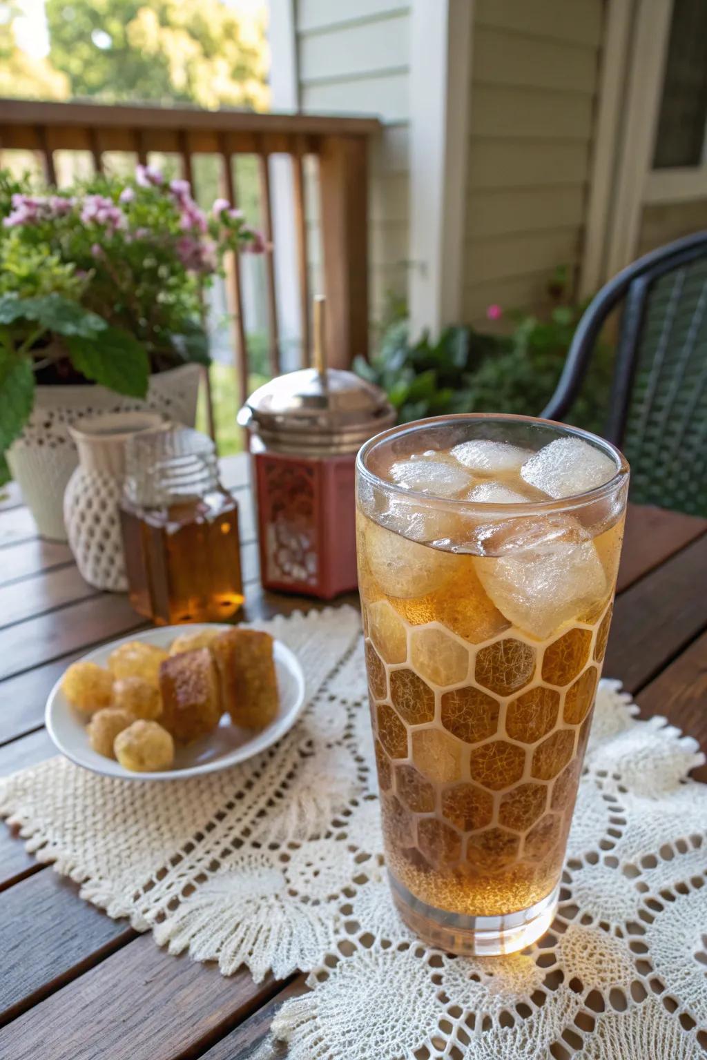 Golden comb ice for naturally sweet beverage.