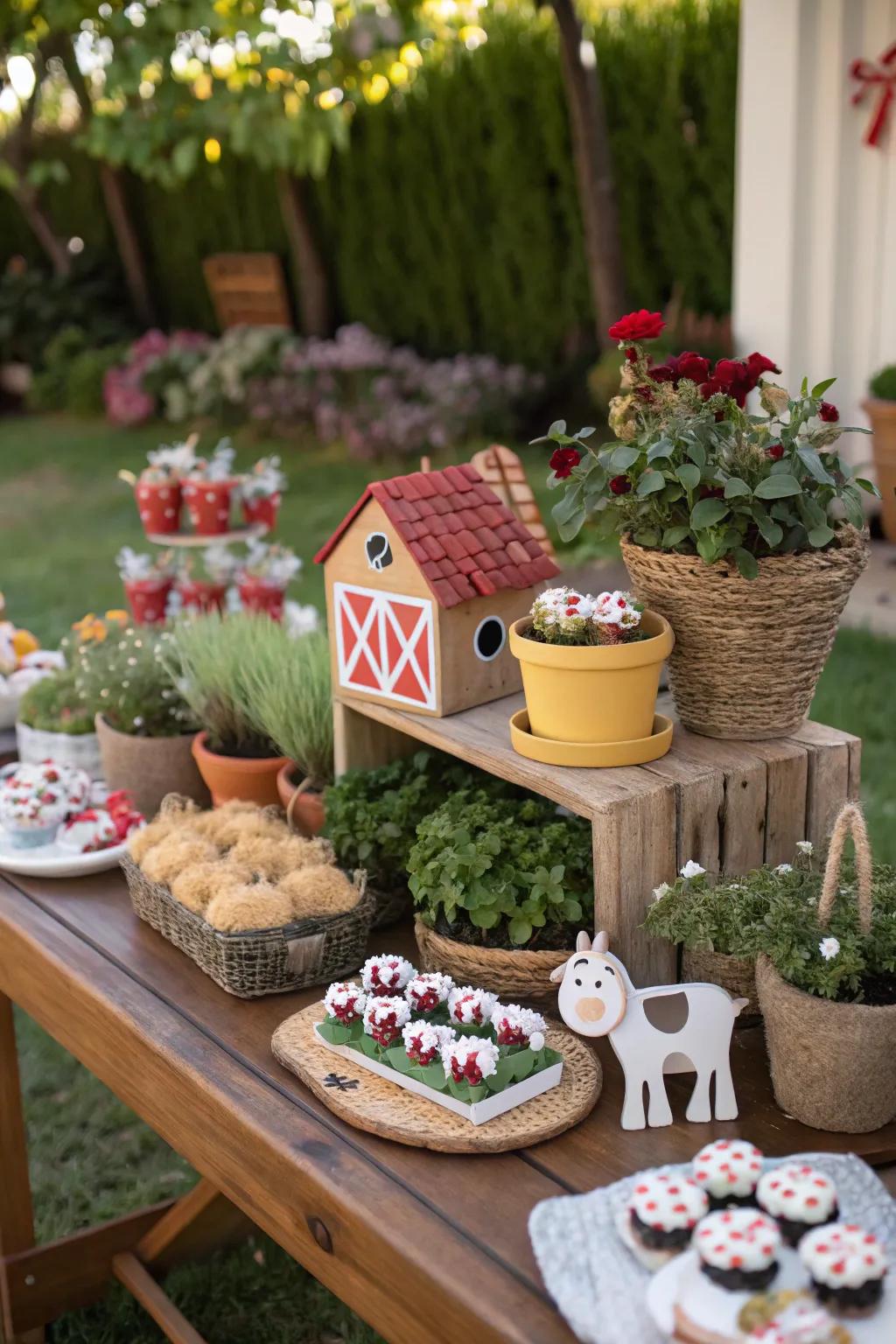 Farm-themed party favors offer a memorable takeaway for guests.