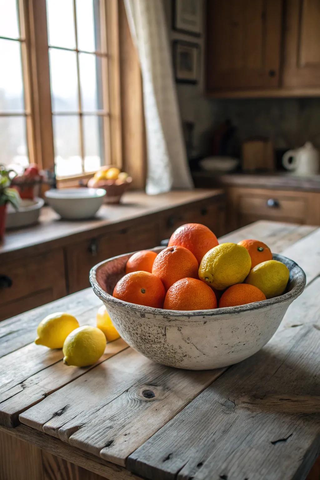 Citrus fruits append a vibrant burst of hue and invigorating scent.