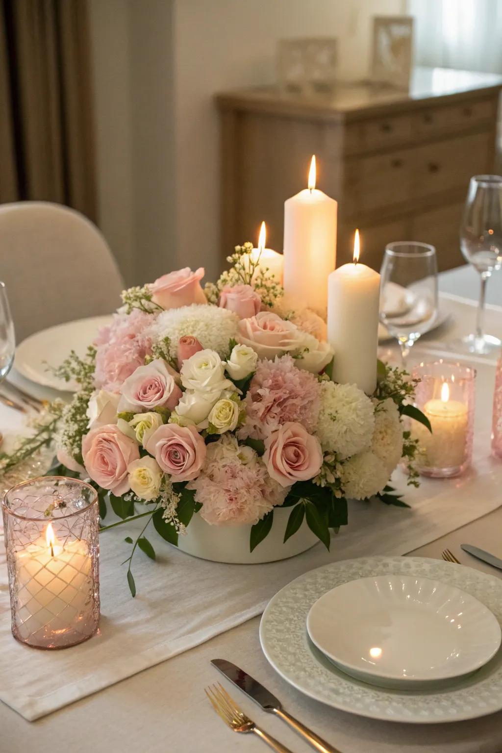 A romantic, candle-inspired, botanical configuration.