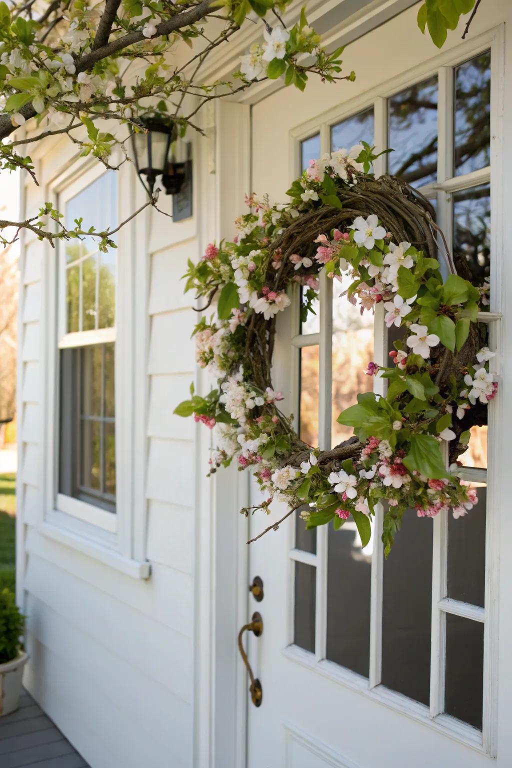 Spring elegance shines with a blossoming branch wreath.